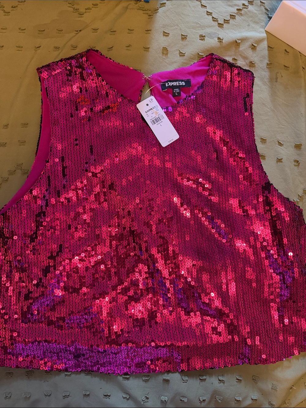 Express Pink Sequin Crop Tank